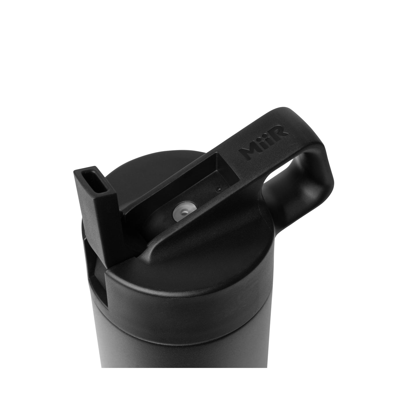 Black MiiR water bottle Leakproof Straw Lid open