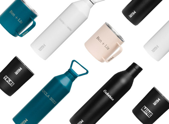 Various bottles and cups over a white background
