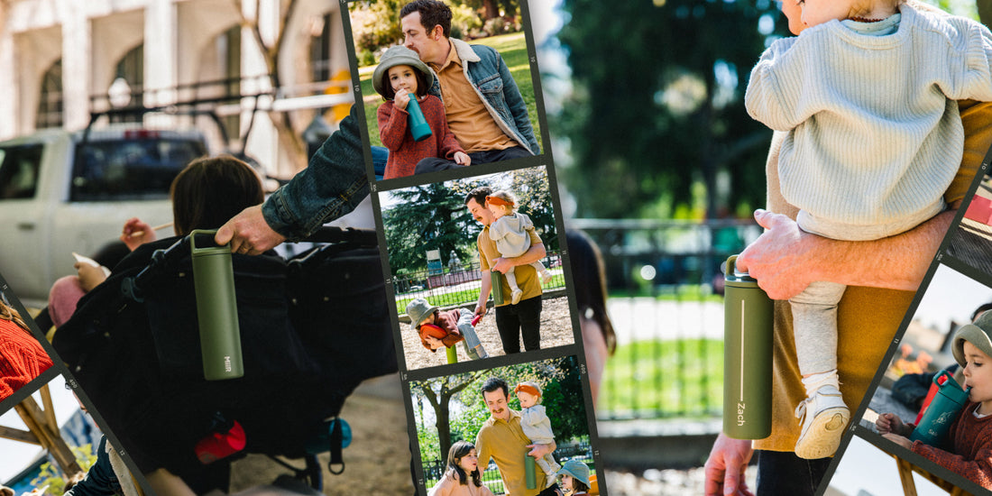 Collage of photos with a Father and his Children, using MiiR Personalized Bottles