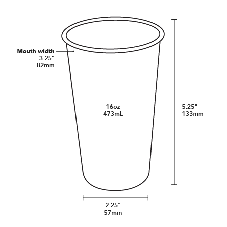 16oz Pint Cup - Product Dimensions