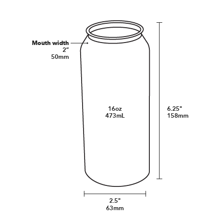 16oz Tall Boy - Product Dimensions