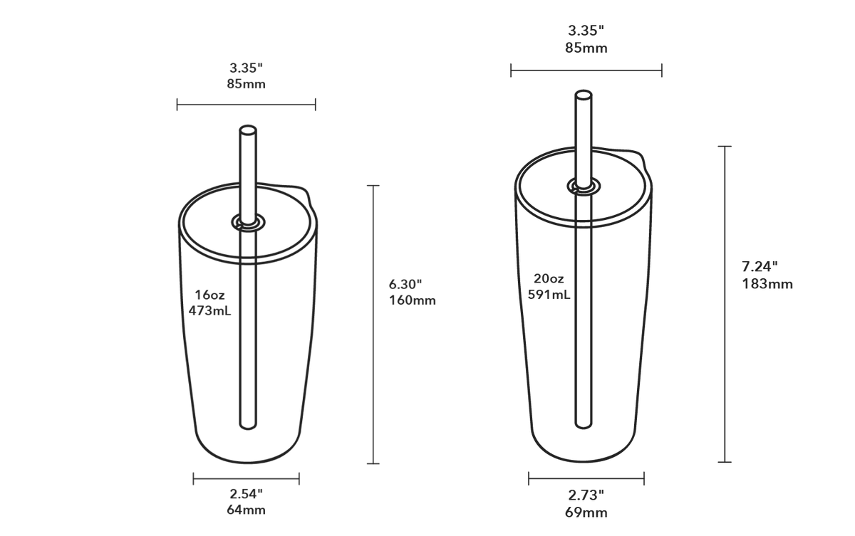 Everywhere Straw Tumbler - Product Dimensions