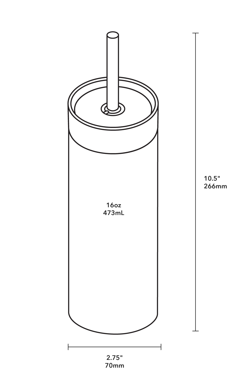 MiiR x Carryology Sipper Straw Bottle - Product Dimensions