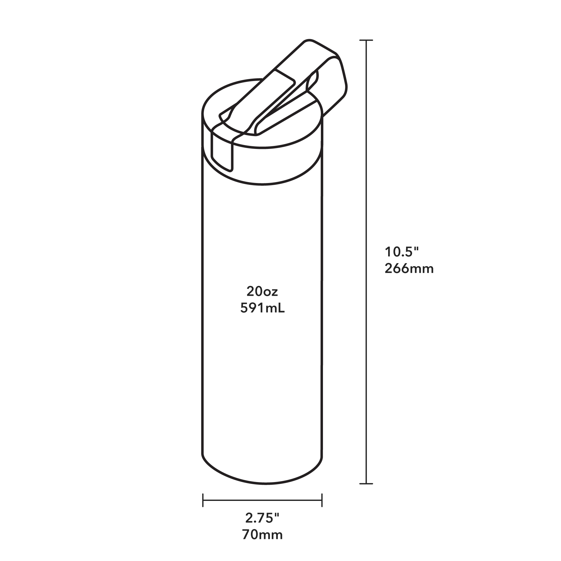 Straw Bottle - Product Dimensions