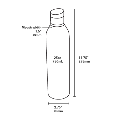 750ml Wine Bottle - Product Dimensions
