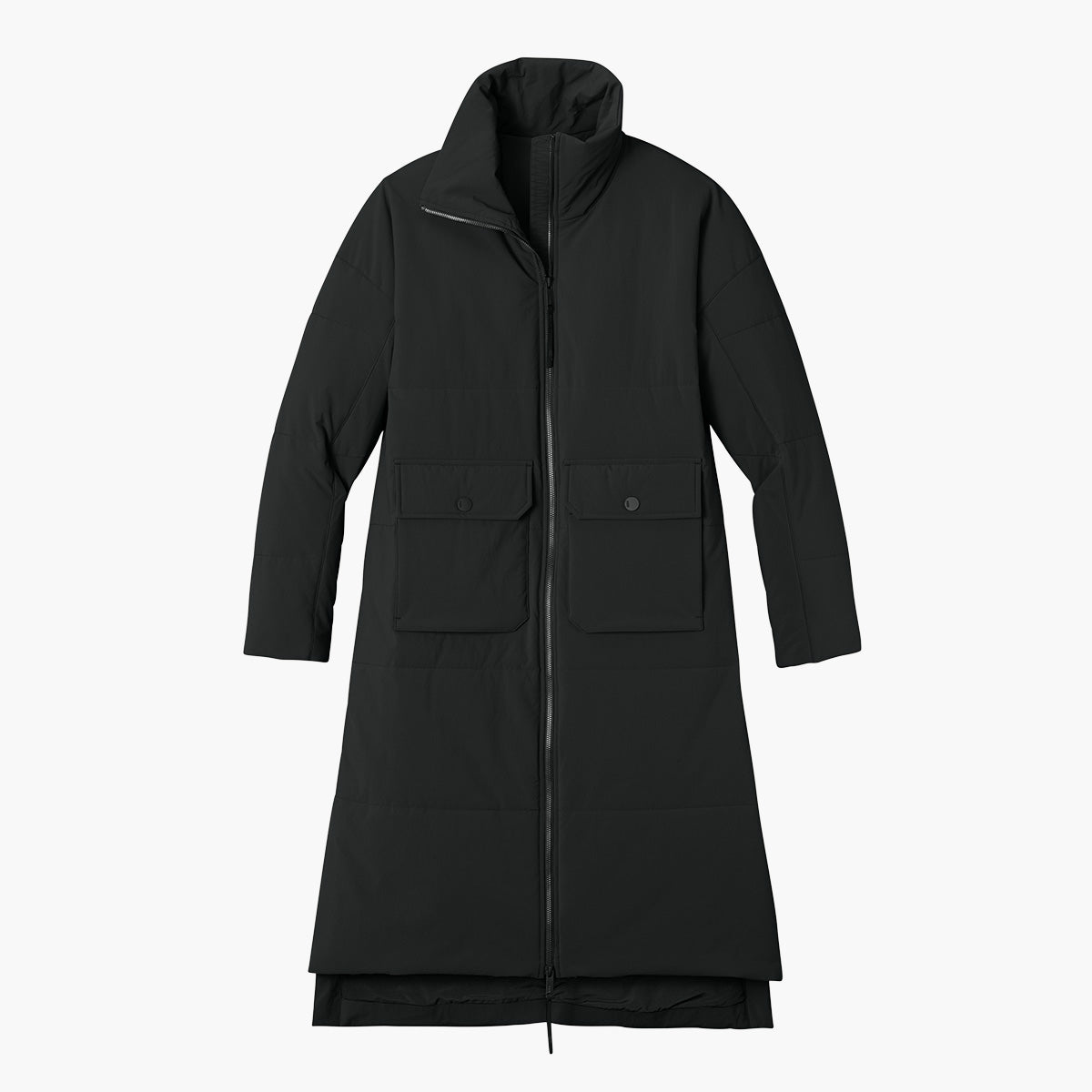 Women's Sashiko Insulated Long Jacket - Pitch Black - Flat Front