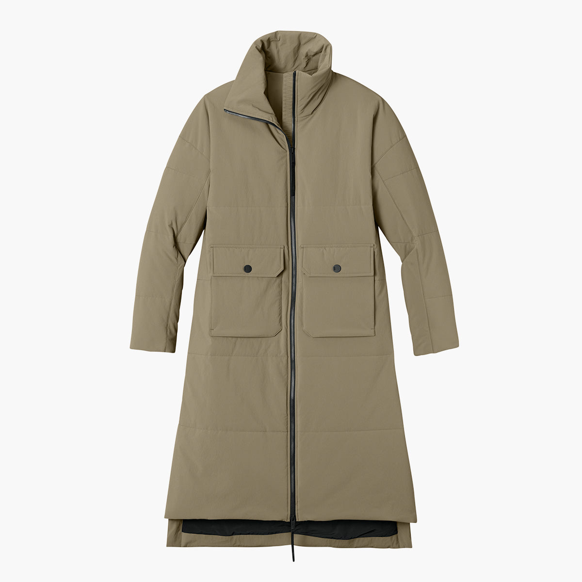 Women's Sashiko Insulated Long Jacket - Truffle - Flat Front