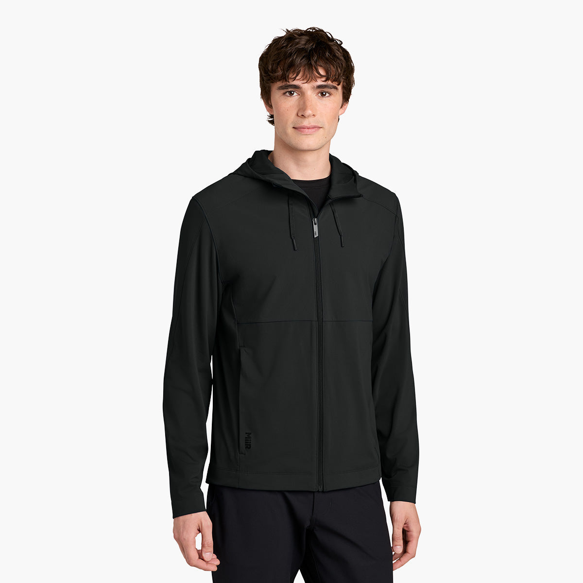 Men's Kivu Hybrid Hooded Jacket - Pitch Black - Model Front