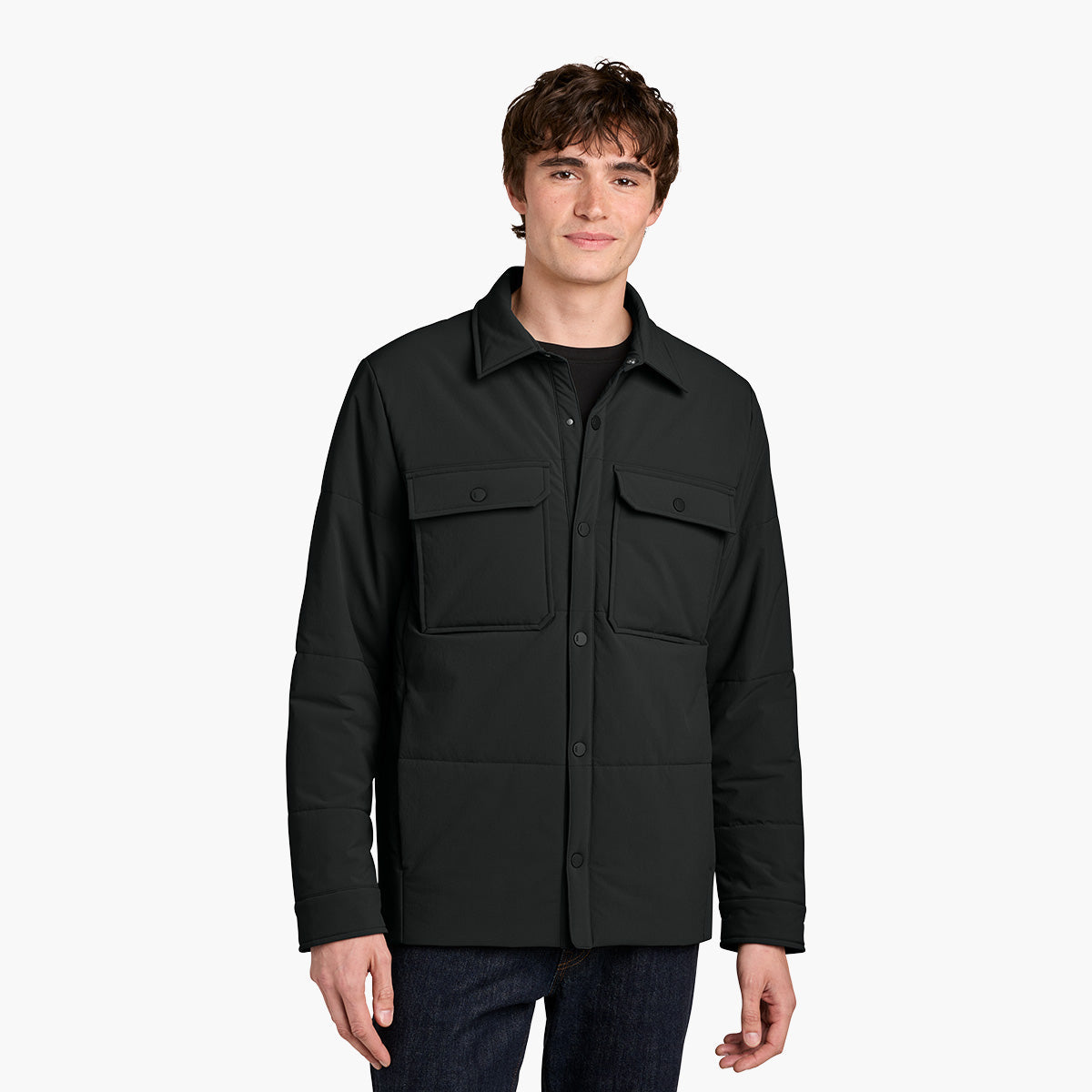 Men's Sashiko Insulated Shacket - Pitch Black - Model Front