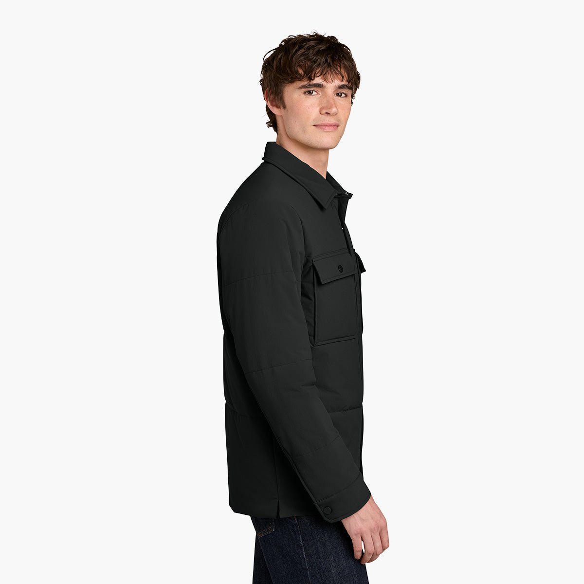 Men's Sashiko Insulated Shacket - Pitch Black - Model Side