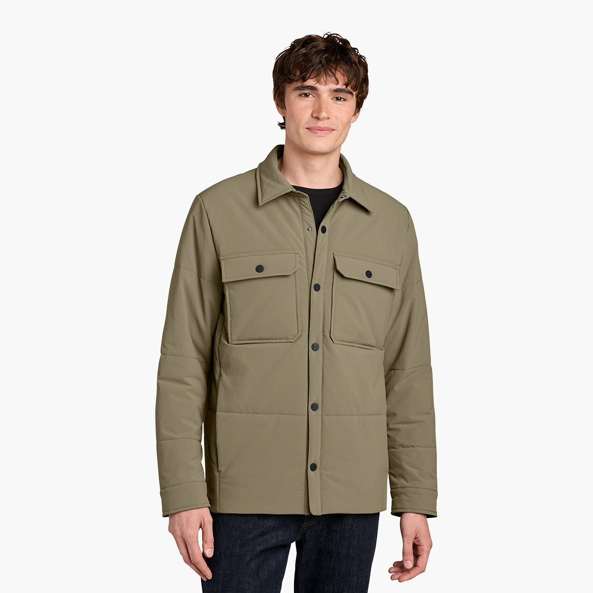Men's Sashiko Insulated Shacket - Truffle - Model Front