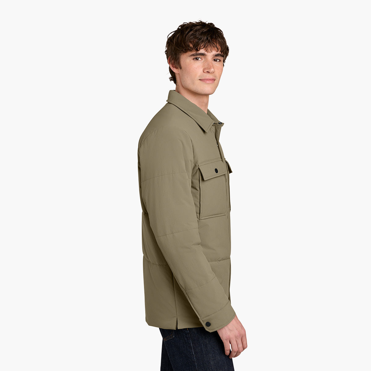 Men's Sashiko Insulated Shacket - Truffle - Model Side