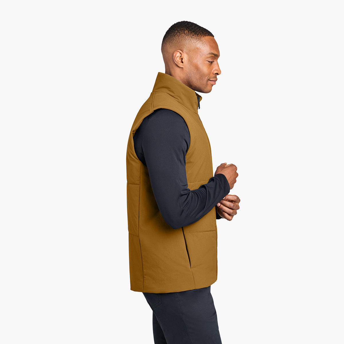 Men's Sashiko Insulated Vest - Amber Haze - Model Side