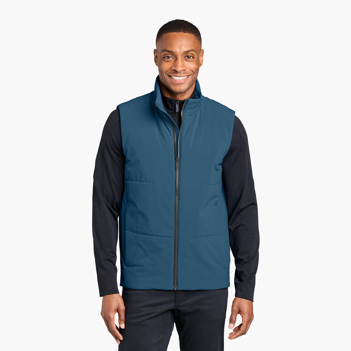 Men's Sashiko Insulated Vest - Deep Lake - Model Front