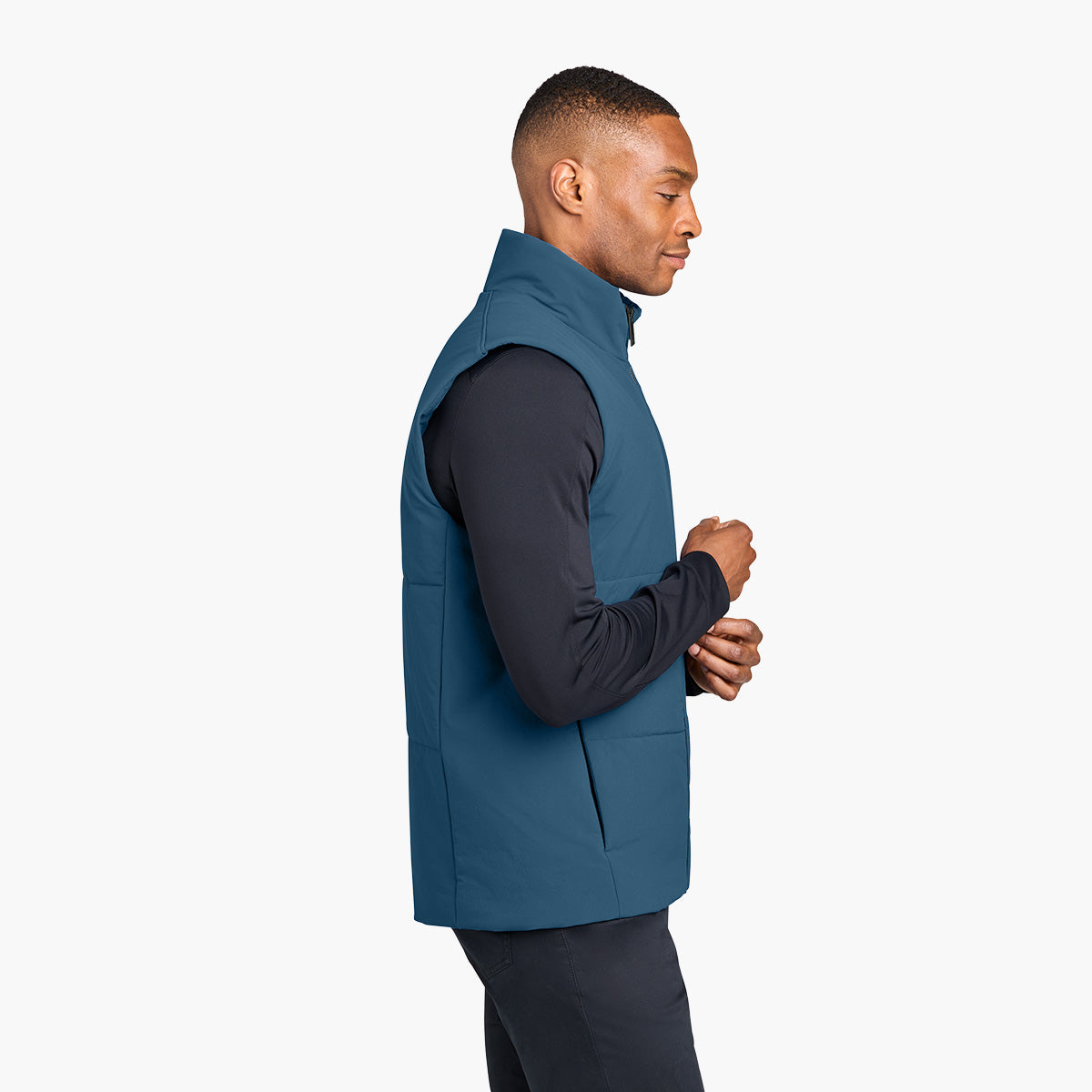 Men's Sashiko Insulated Vest - Deep Lake - Model Side