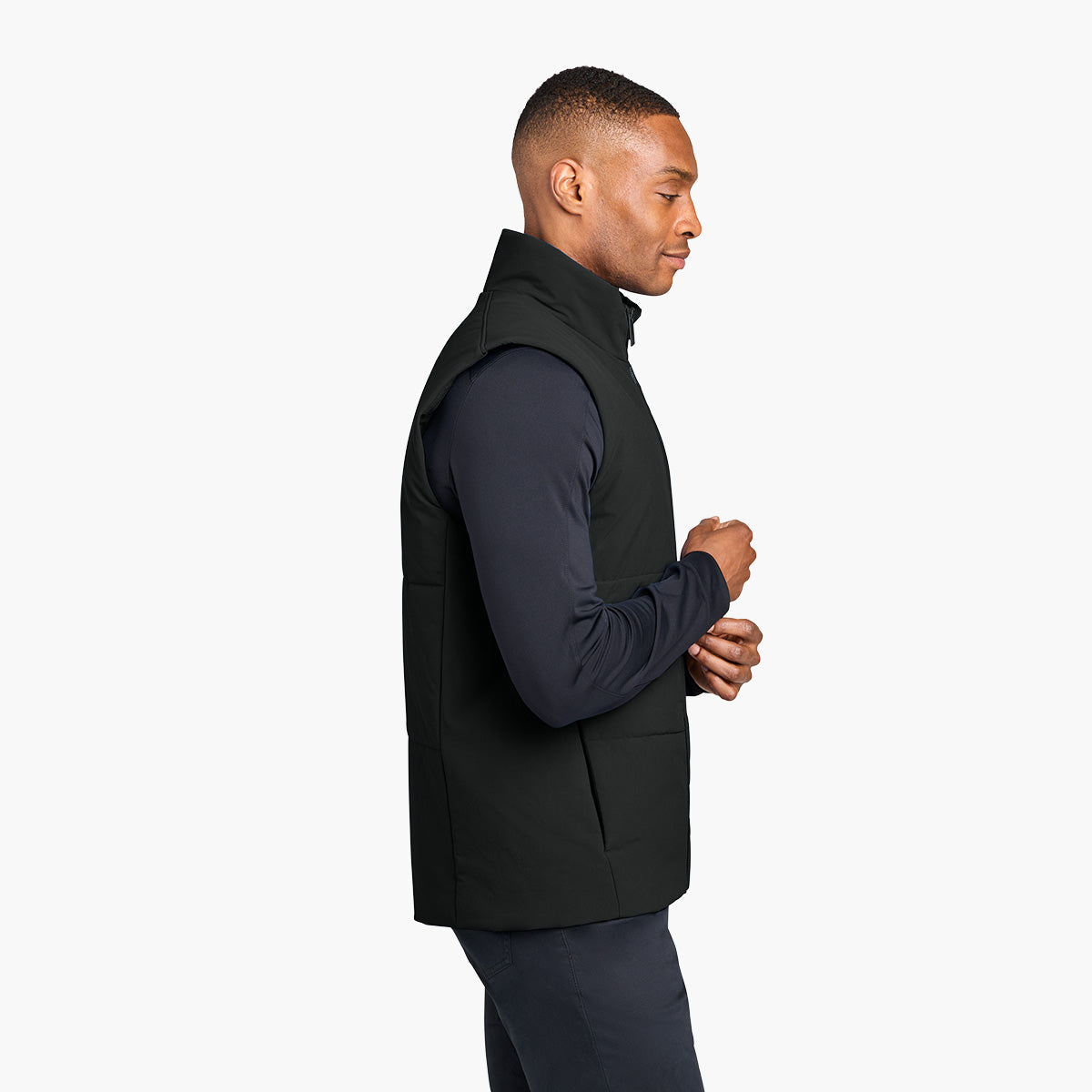 Men's Sashiko Insulated Vest - Pitch Black - Model Side