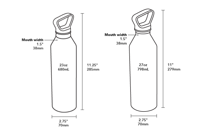 Narrow Mouth Single Wall Bottle - Product Dimensions