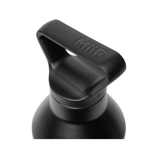 Double wall stainless steal narrow mouth water bottle leakproof threaded lid handle, black