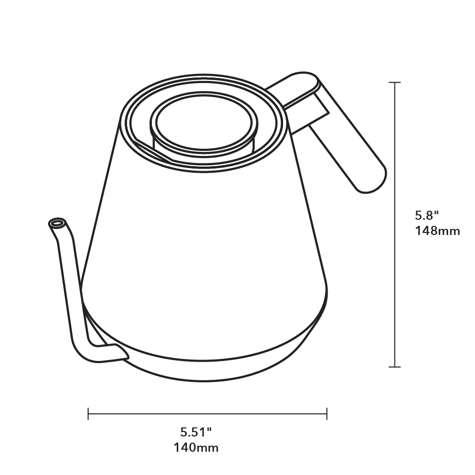 New Standard Pour-over Kettle - Product Dimensions
