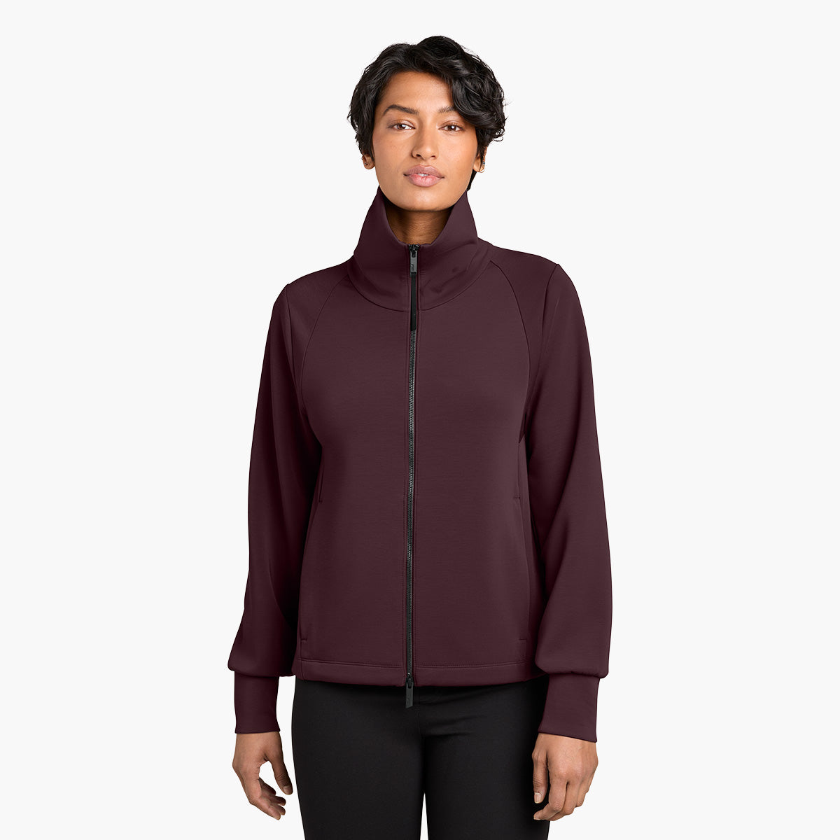 Women's Kumo Knit Outerwear - Dark Fig - Model Front