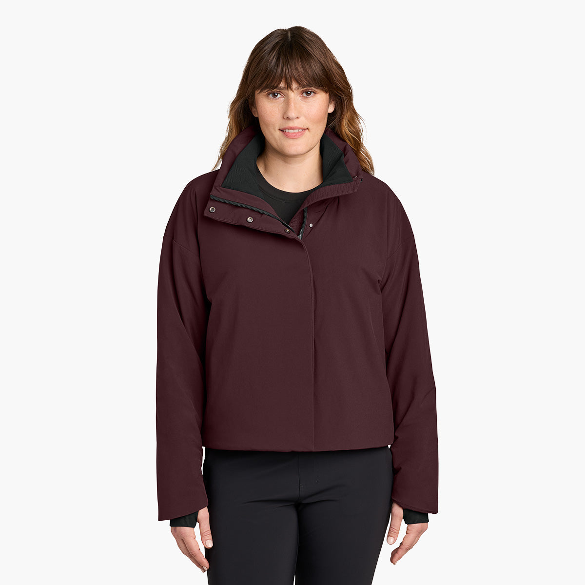 Women's Sashiko Insulated Jacket - Dark Fig - Model Detail Pocket