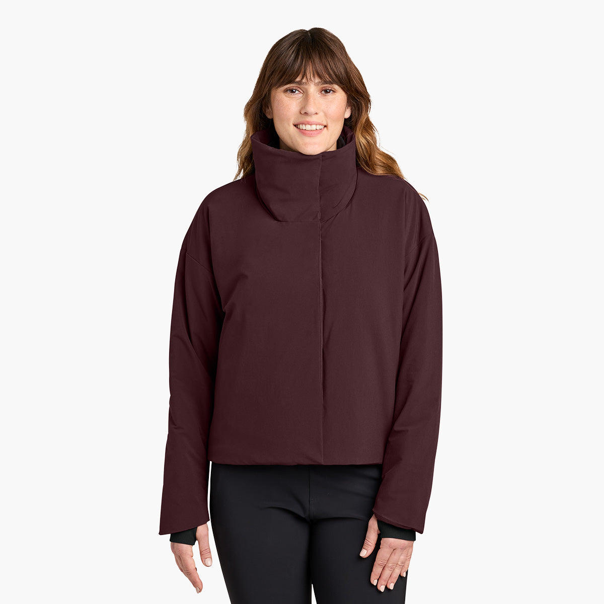 Women's Sashiko Insulated Jacket - Dark Fig - Model Front