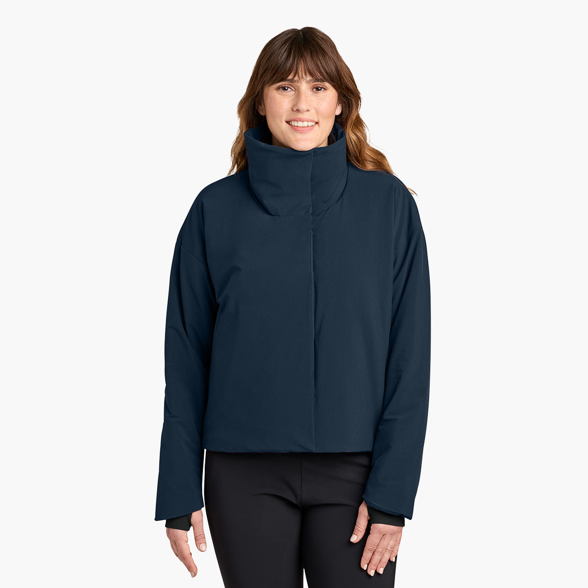 Women's Sashiko Insulated Jacket - Indigo Navy - Model Front