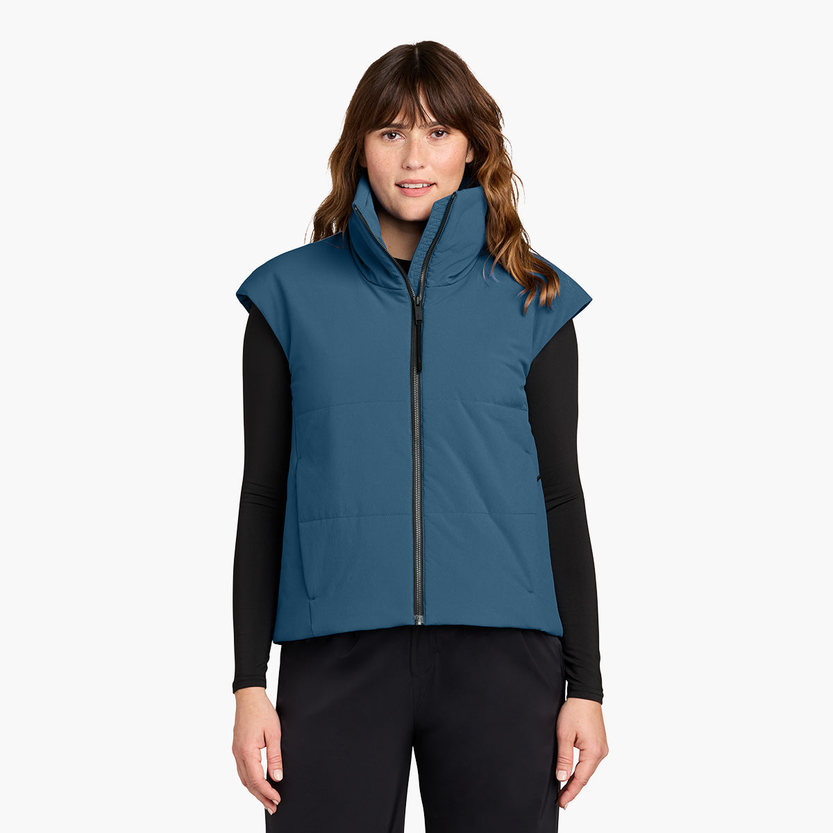 Women's Sashiko Insulated Vest - Deep Lake - Model Front