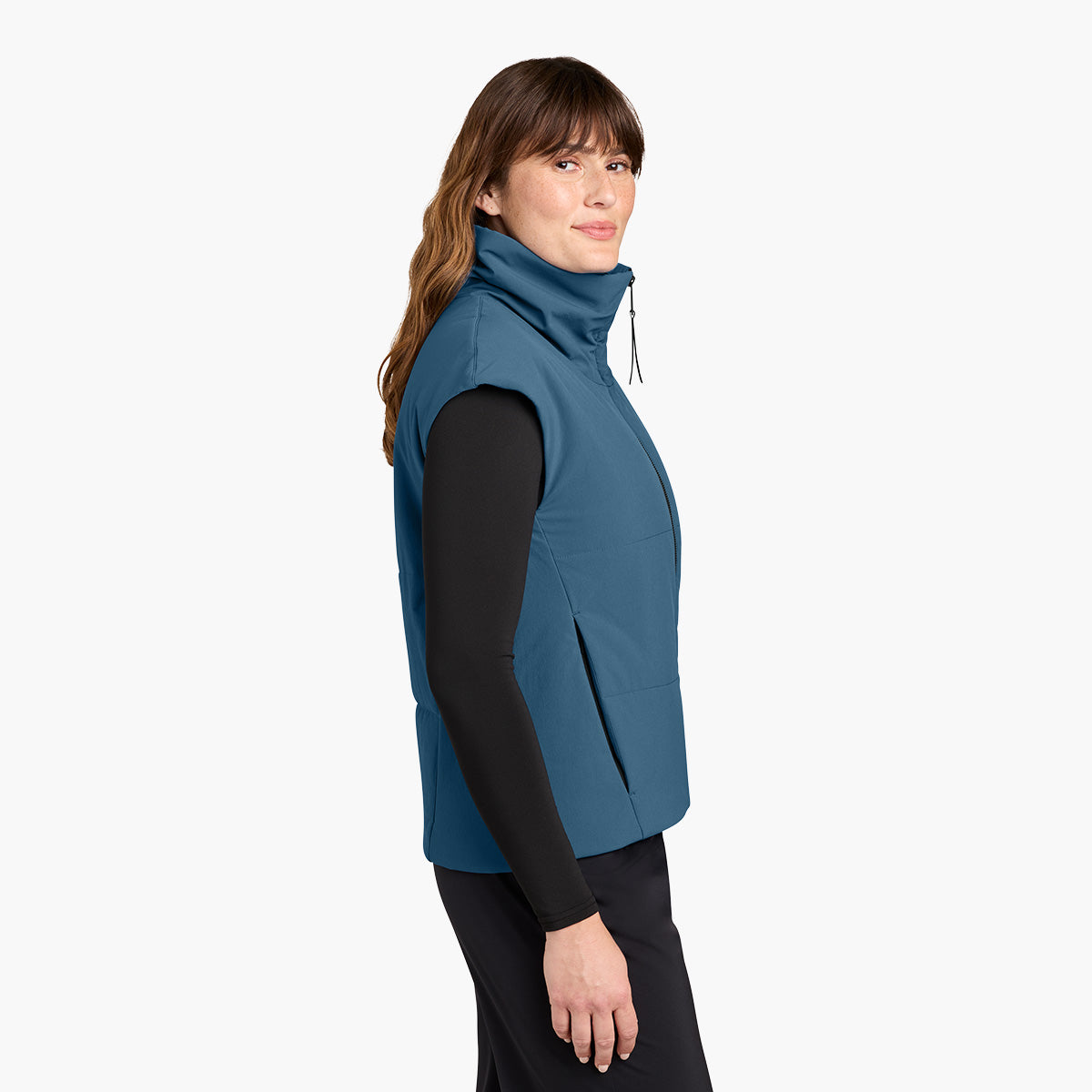 Women's Sashiko Insulated Vest - Deep Lake - Model Side