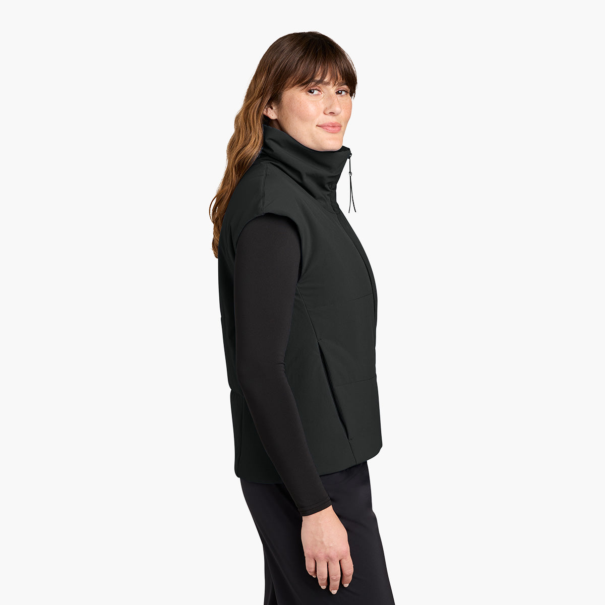 Women's Sashiko Insulated Vest - Pitch Black - Model Side