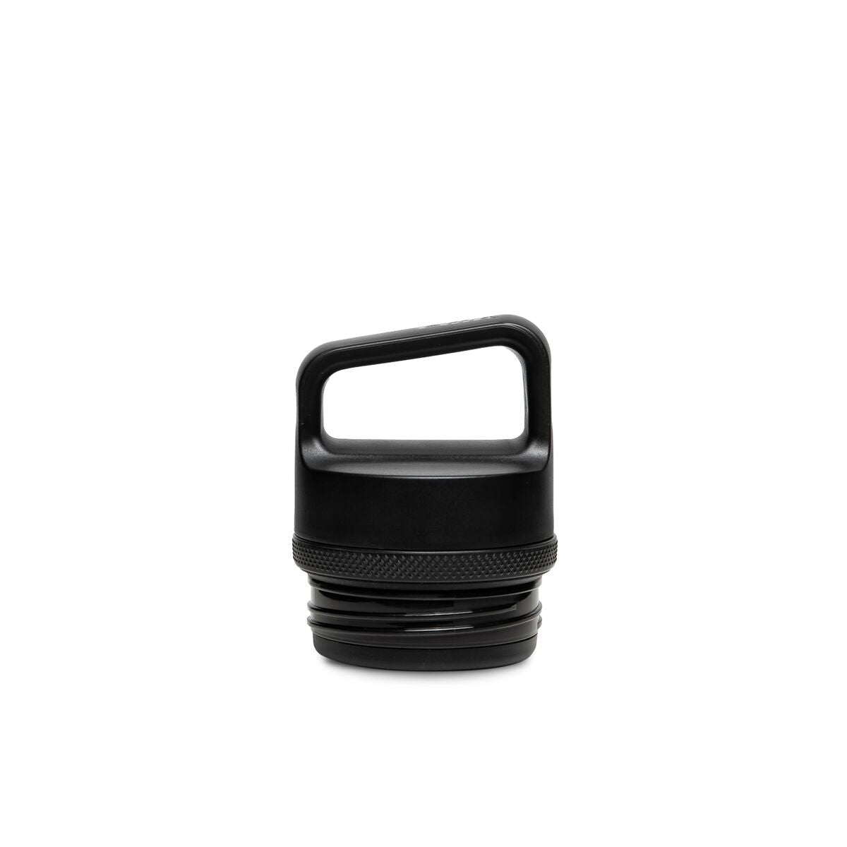 Black metal container with handle on a white background