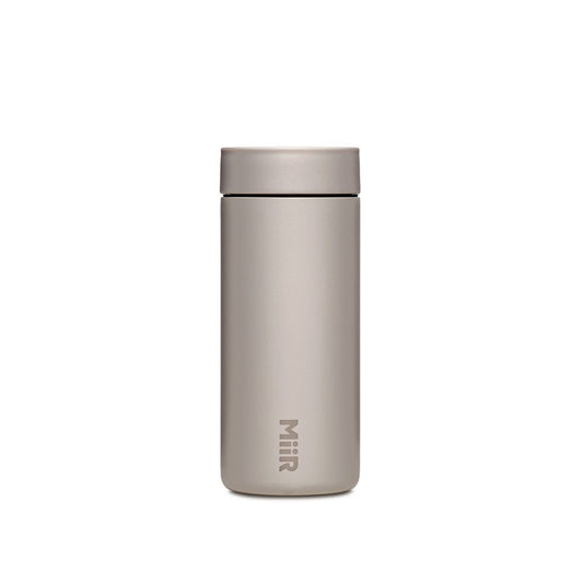 Feather Gray thermos bottle with 'MIIR' branding on a white background