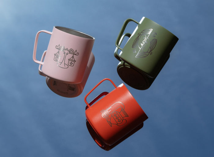 3 personalized MiiR Camp Cups with Zodiac themes